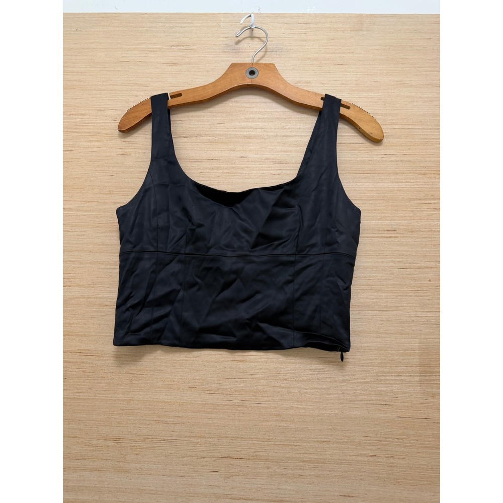 Wilfred Aritzia Black Satin Square Neck Corset Style Crop Top Size S 102468